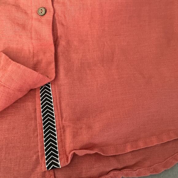 Sundance 100% Linen Shirt Button Up Collared Short Sleeve Coral Women’s Large - Picture 6 of 13